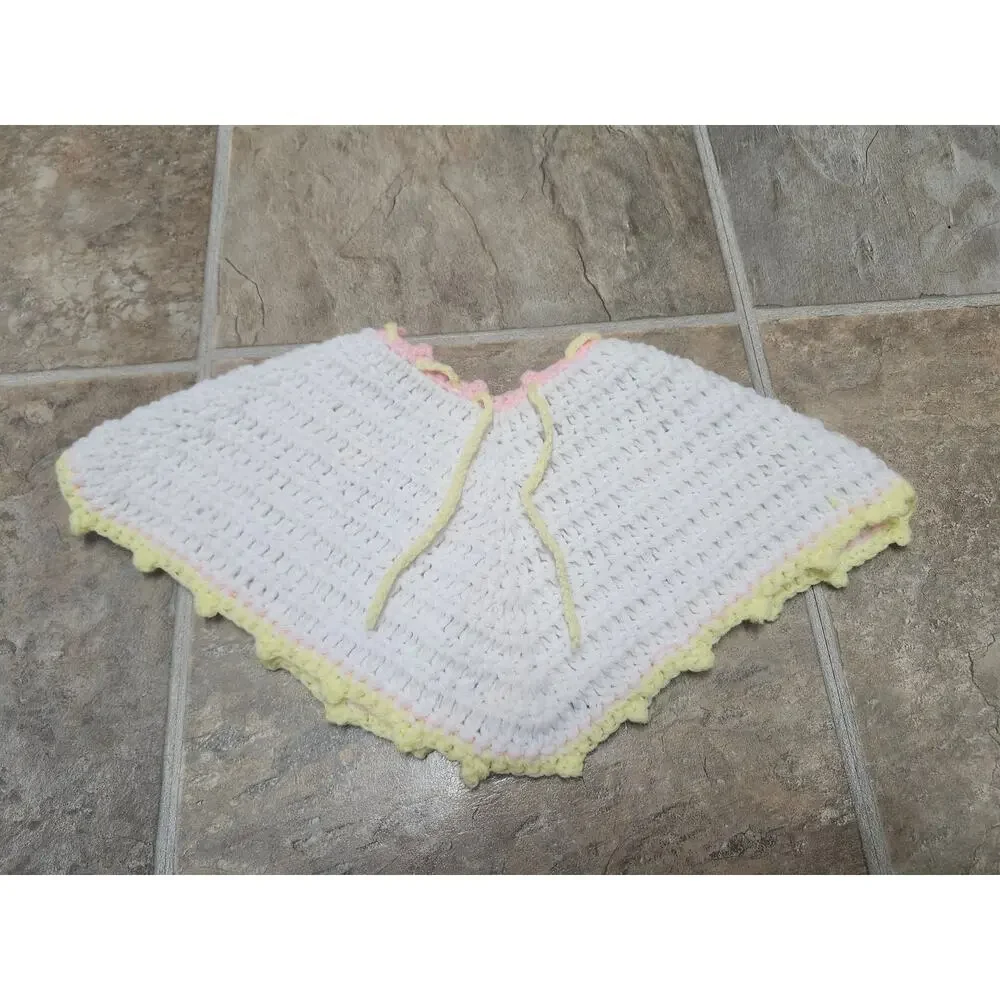 Adorable Infant Crochet Baby Outfit 3 Pc Set Poncho Bonnet Hat Handmade‎ Pastel